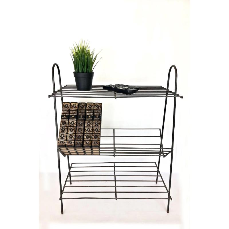 3 Tier Mid Century Floor Model Wire Book Magazine Shelf