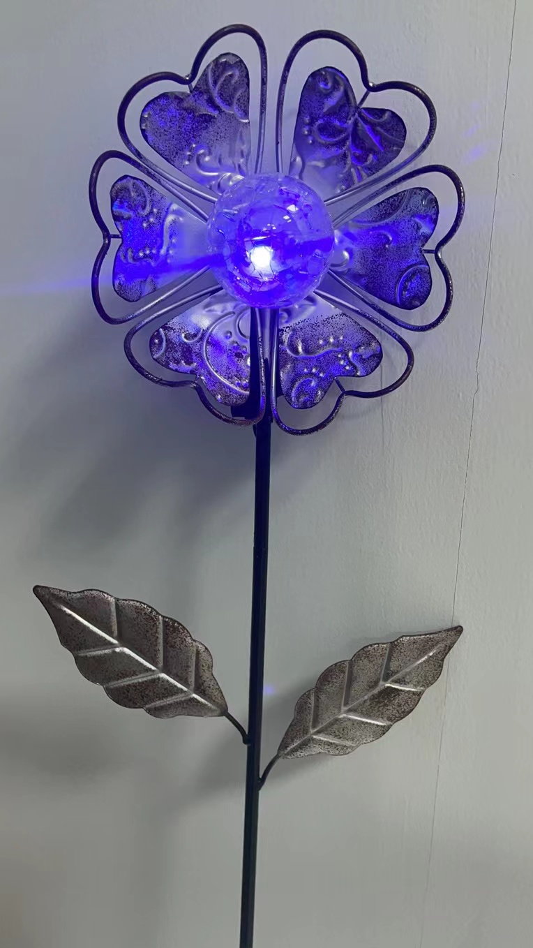 Rustic Metal Flower  Lights Garden Stake Outdoor