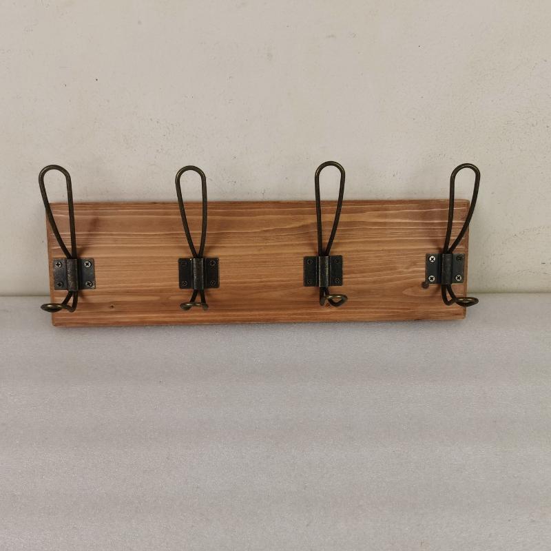 Wall Mounted Coat Rack, Entryway Hanging , Metal Wood Rack with 4 Black Literary Rustic Hooks Rail for Scarf, Bag, Towel, Key, Cap, Cup, Hat