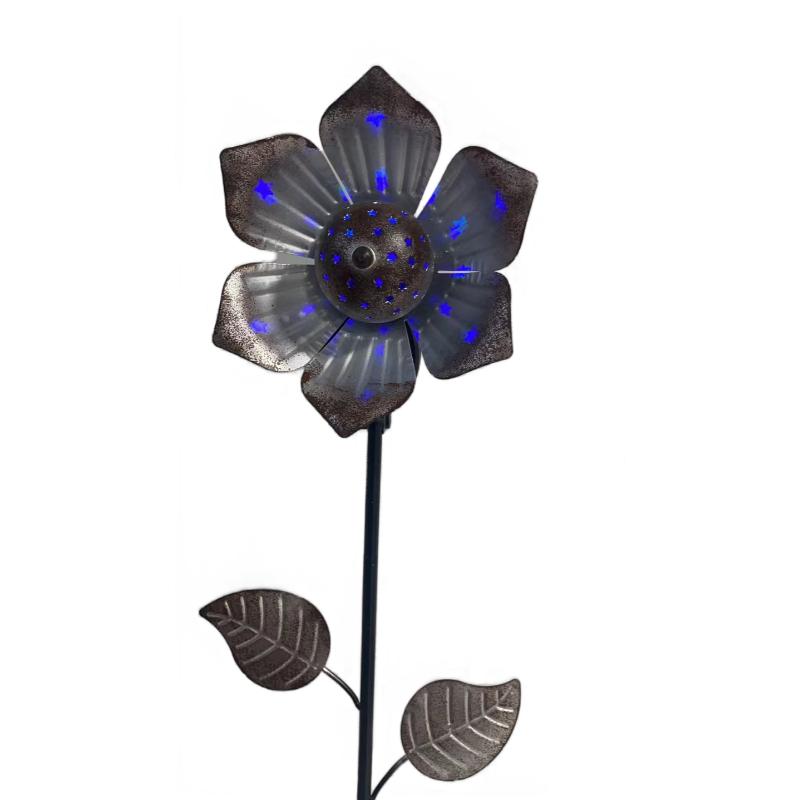 Rustic Metal Flower  Lights Garden Stake Outdoor