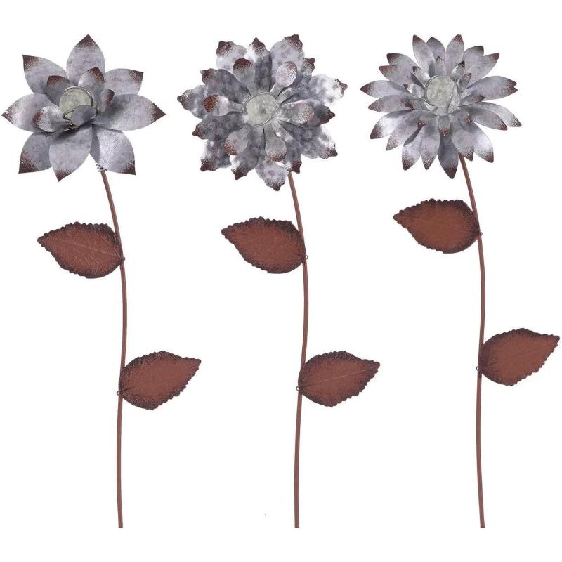 Rusty Metal Flower Stake Yard Art