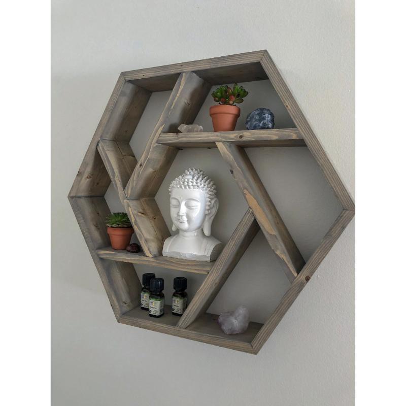 Handcrafted Wood Spiral Hexagon Shelf 