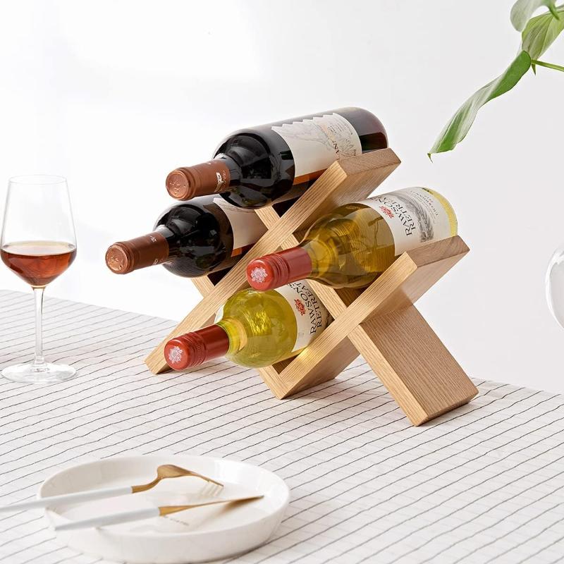 Wine Rack Countertop Wooden Wine Bottle Holder Rustic Free Standing Wine Storage Racks for Tabletop, Hutches and Display Cabinets