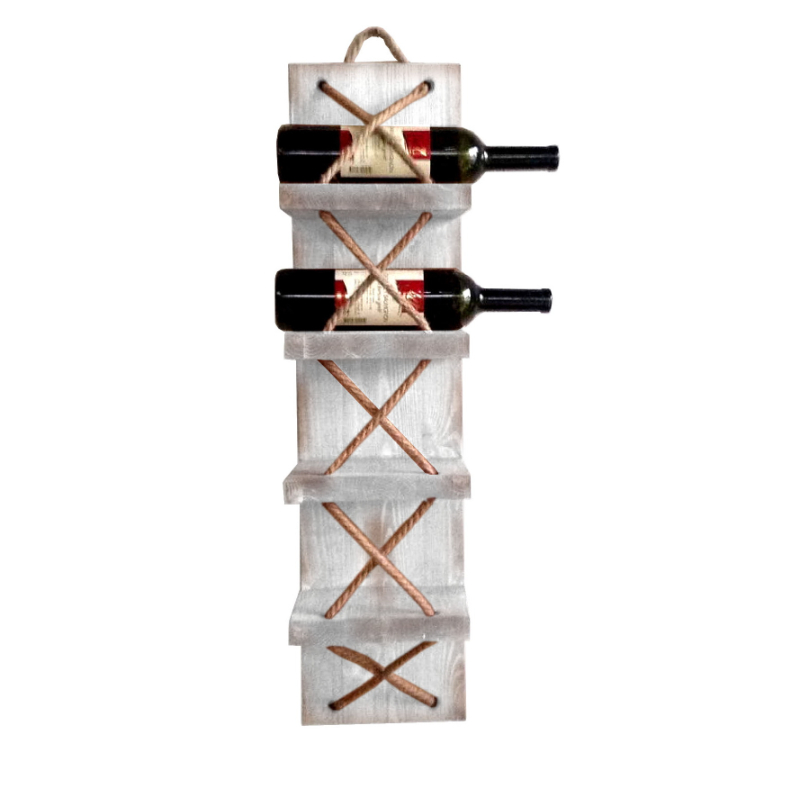 Rope 4 Bottle Vertical Wall Mounted Wood Wine Rack