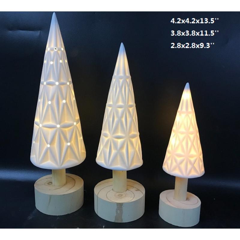 Lighted Ceramic Vintage Inspired Christmas Tree Table Lignt Set